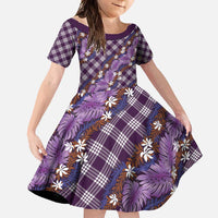 Polynesian Monstera Tiare Floral Family Matching Mermaid Dress and Hawaiian Shirt Lavender Tropical Plaid LT01 Daughter's Dress Purple - Polynesian Pride