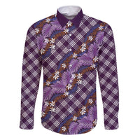 Polynesian Monstera Tiare Floral Family Matching Mermaid Dress and Hawaiian Shirt Lavender Tropical Plaid LT01 Dad's Shirt - Long Sleeve Purple - Polynesian Pride