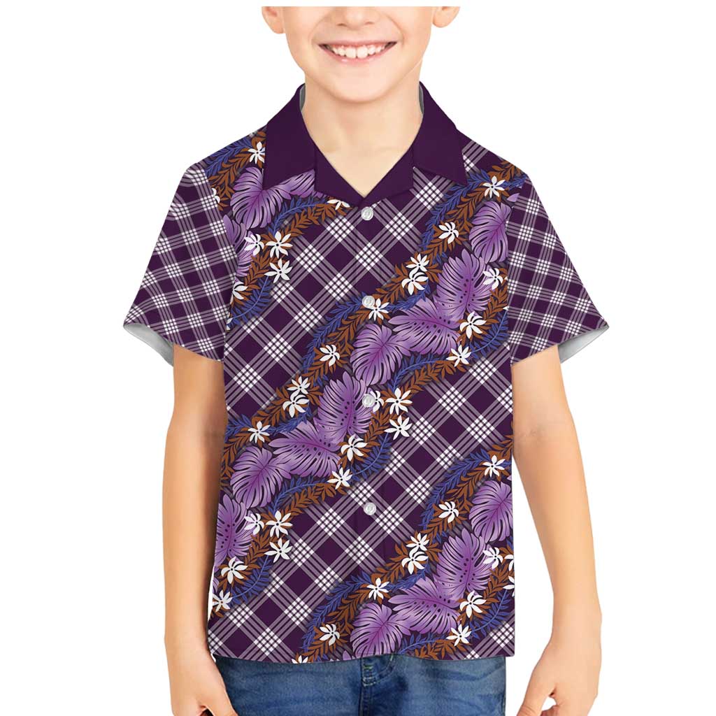 Polynesian Monstera Tiare Floral Family Matching Mermaid Dress and Hawaiian Shirt Lavender Tropical Plaid LT01 Son's Shirt Purple - Polynesian Pride