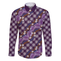 Polynesian Monstera Tiare Floral Family Matching Off The Shoulder Long Sleeve Dress and Hawaiian Shirt Lavender Tropical Plaid LT01 Dad's Shirt - Long Sleeve Purple - Polynesian Pride