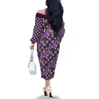 Polynesian Monstera Tiare Floral Family Matching Off The Shoulder Long Sleeve Dress and Hawaiian Shirt Lavender Tropical Plaid LT01 - Polynesian Pride