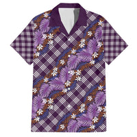 Polynesian Monstera Tiare Floral Family Matching Off Shoulder Maxi Dress and Hawaiian Shirt Lavender Tropical Plaid LT01 Dad's Shirt - Short Sleeve Purple - Polynesian Pride