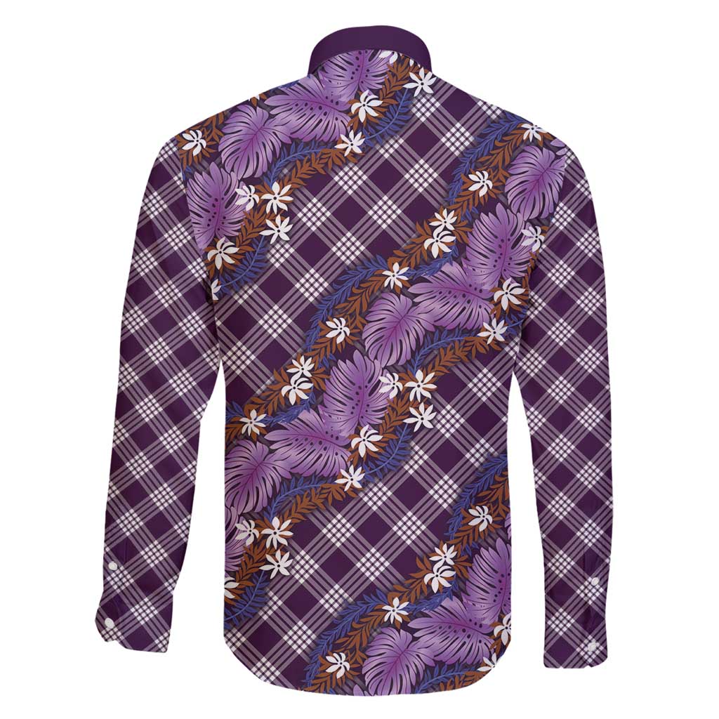 Polynesian Monstera Tiare Floral Family Matching Off Shoulder Short Dress and Hawaiian Shirt Lavender Tropical Plaid LT01 - Polynesian Pride