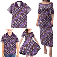 Polynesian Monstera Tiare Floral Family Matching Puletasi and Hawaiian Shirt Lavender Tropical Plaid LT01 - Polynesian Pride