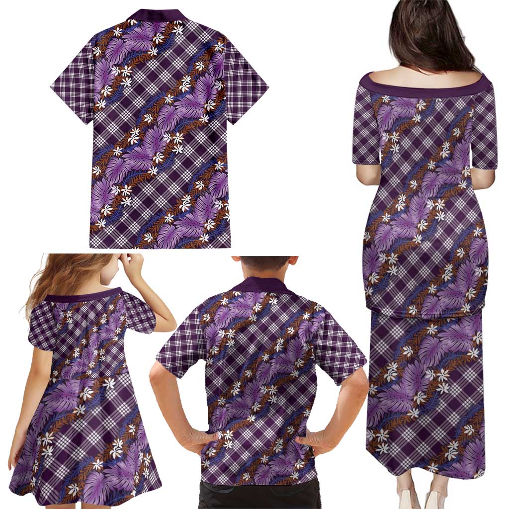 Polynesian Monstera Tiare Floral Family Matching Puletasi and Hawaiian Shirt Lavender Tropical Plaid LT01 - Polynesian Pride