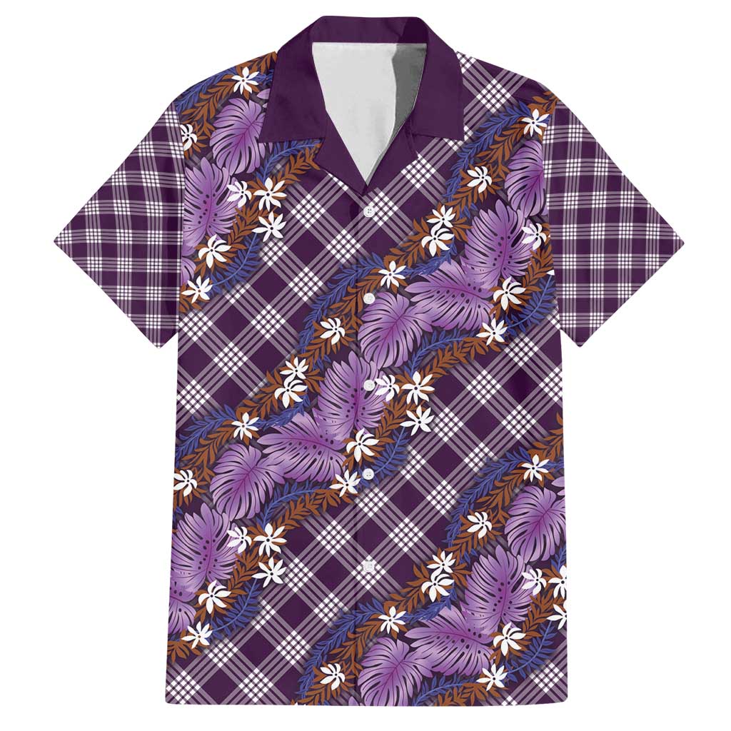 Polynesian Monstera Tiare Floral Family Matching Summer Maxi Dress and Hawaiian Shirt Lavender Tropical Plaid LT01 Dad's Shirt - Short Sleeve Purple - Polynesian Pride