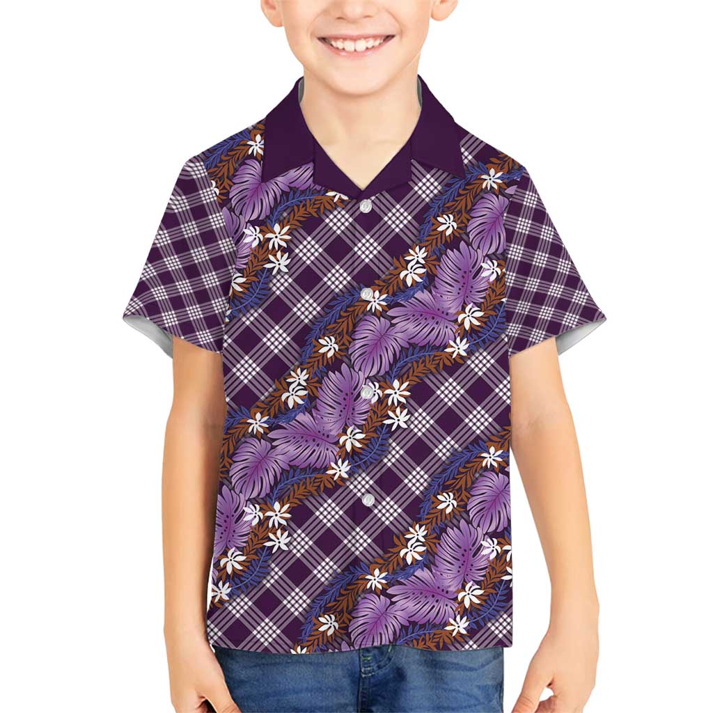 Polynesian Monstera Tiare Floral Family Matching Tank Maxi Dress and Hawaiian Shirt Lavender Tropical Plaid LT01 Son's Shirt Purple - Polynesian Pride