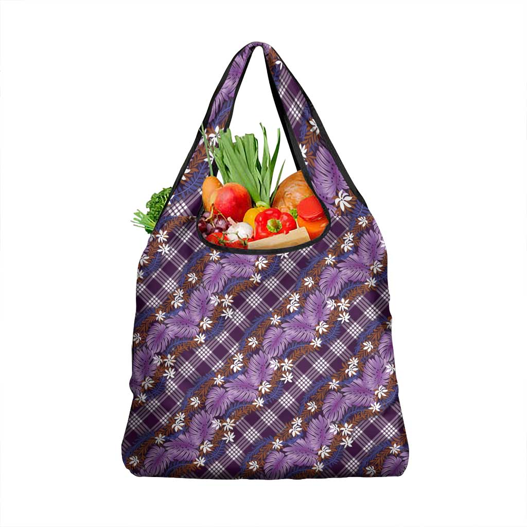 Polynesian Monstera Tiare Floral Grocery Bag Lavender Tropical Plaid LT01 1-pack One Size Purple - Polynesian Pride
