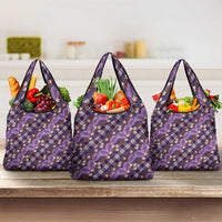 Polynesian Monstera Tiare Floral Grocery Bag Lavender Tropical Plaid - Polynesian Pride