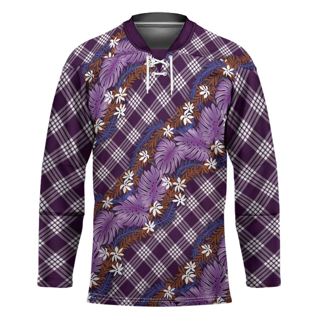 Polynesian Monstera Tiare Floral Hockey Jersey Lavender Tropical Plaid - Polynesian Pride