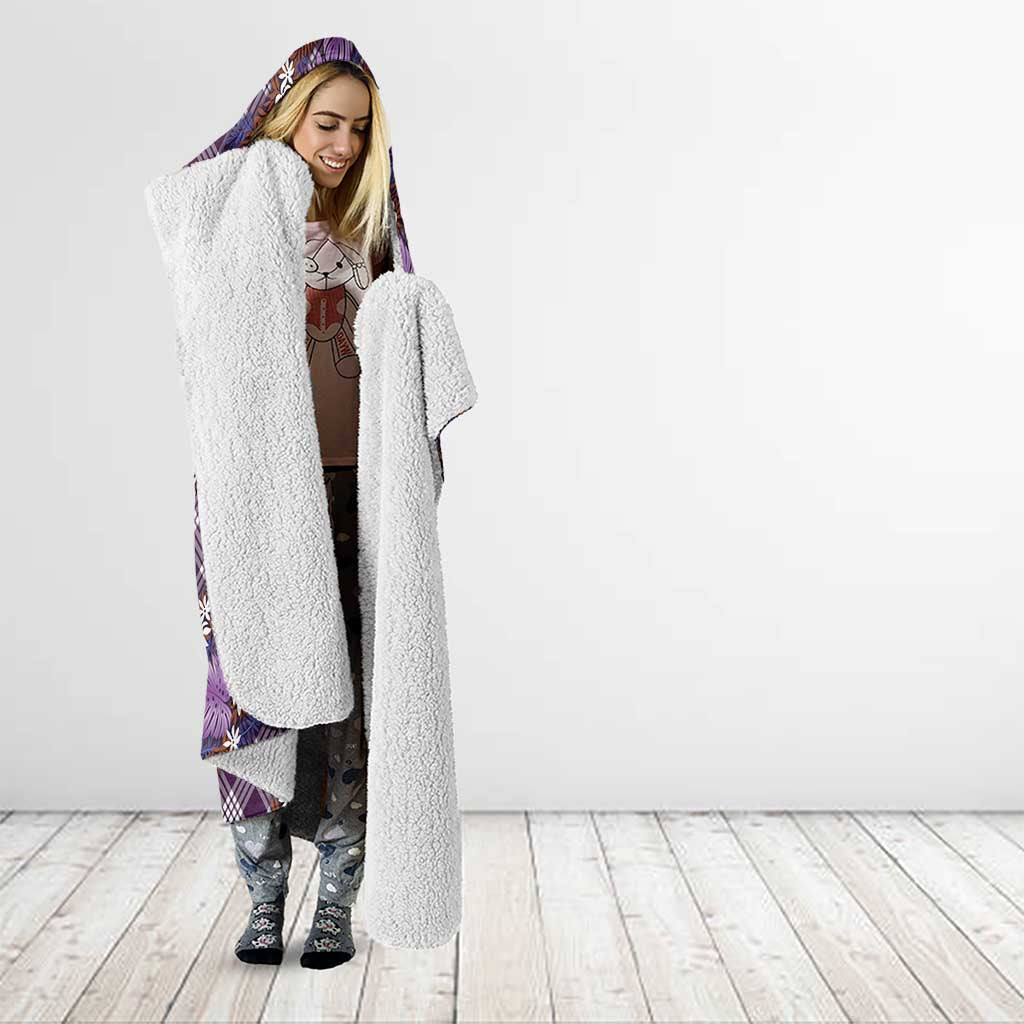 Polynesian Monstera Tiare Floral Hooded Blanket Lavender Tropical Plaid - Polynesian Pride