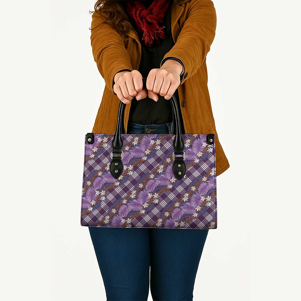 Polynesian Monstera Tiare Floral Leather Bag Lavender Tropical Plaid - Polynesian Pride