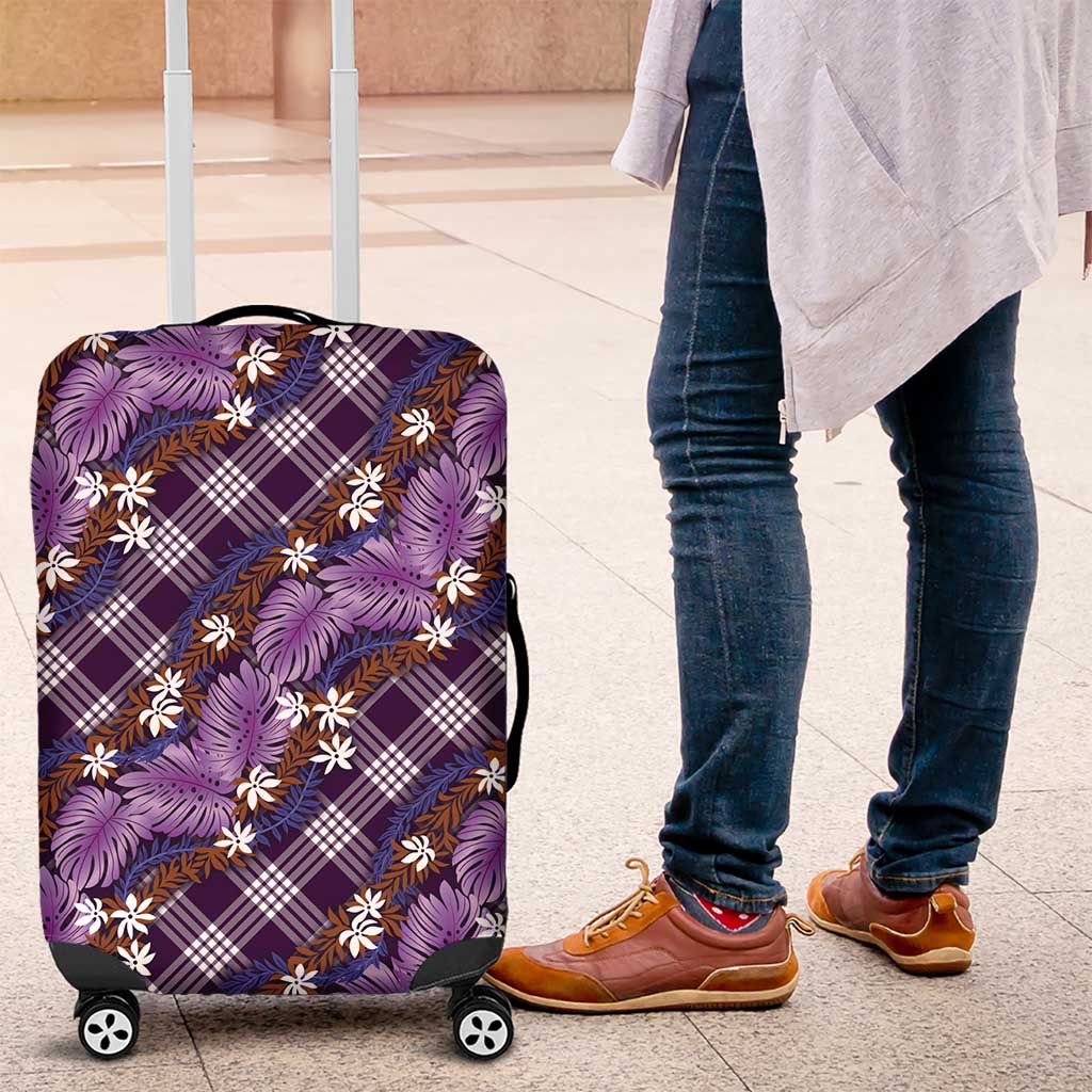 Polynesian Monstera Tiare Floral Luggage Cover Lavender Tropical Plaid LT01 Purple - Polynesian Pride