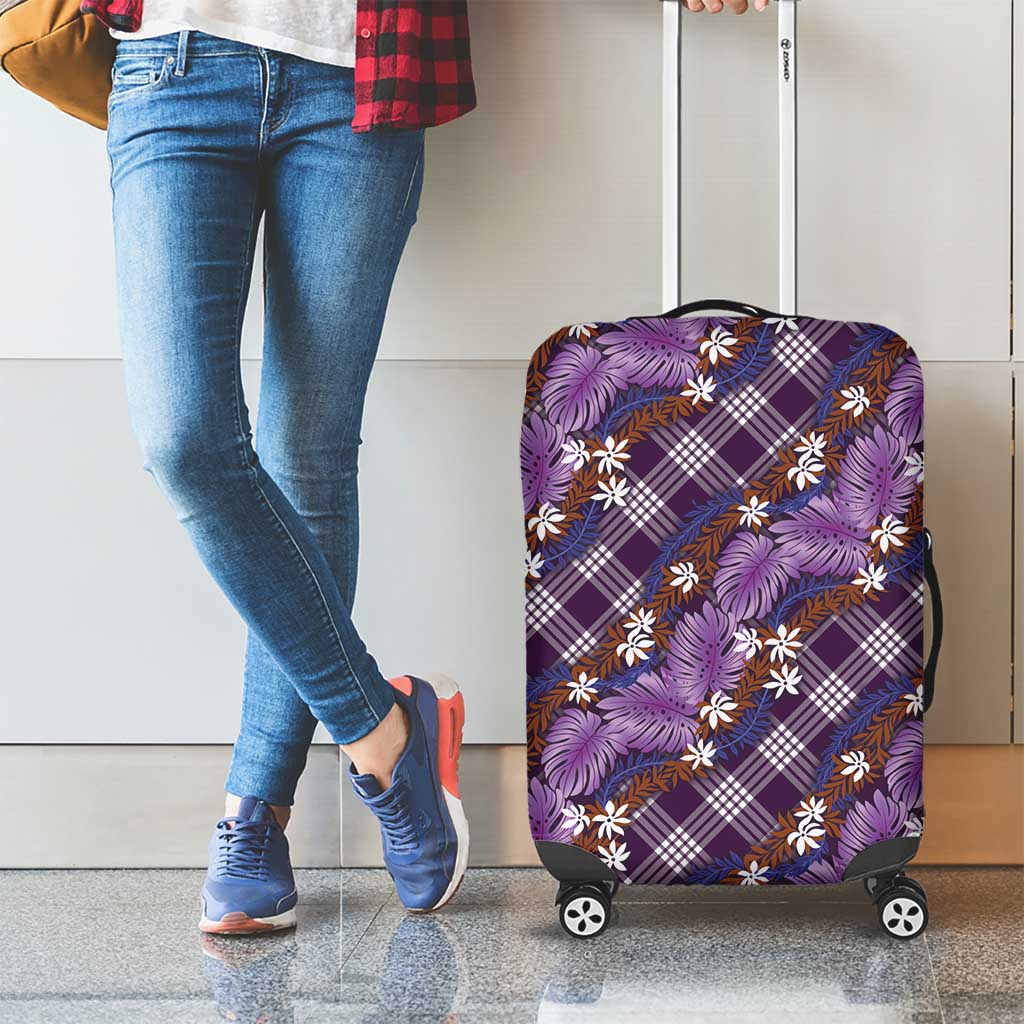 Polynesian Monstera Tiare Floral Luggage Cover Lavender Tropical Plaid LT01 - Polynesian Pride