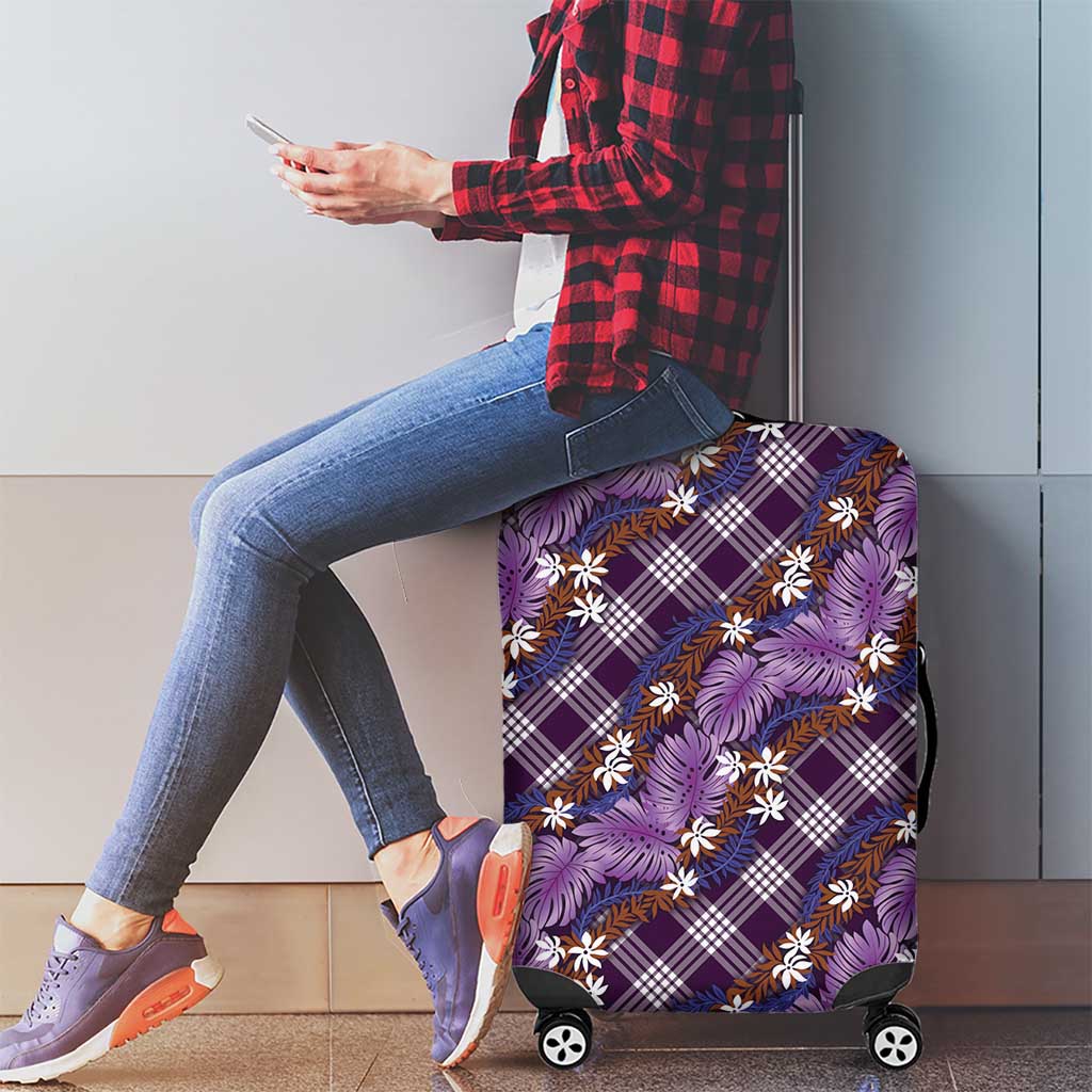 Polynesian Monstera Tiare Floral Luggage Cover Lavender Tropical Plaid LT01 - Polynesian Pride