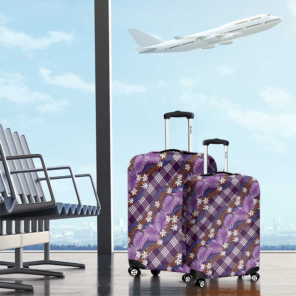 Polynesian Monstera Tiare Floral Luggage Cover Lavender Tropical Plaid LT01 - Polynesian Pride