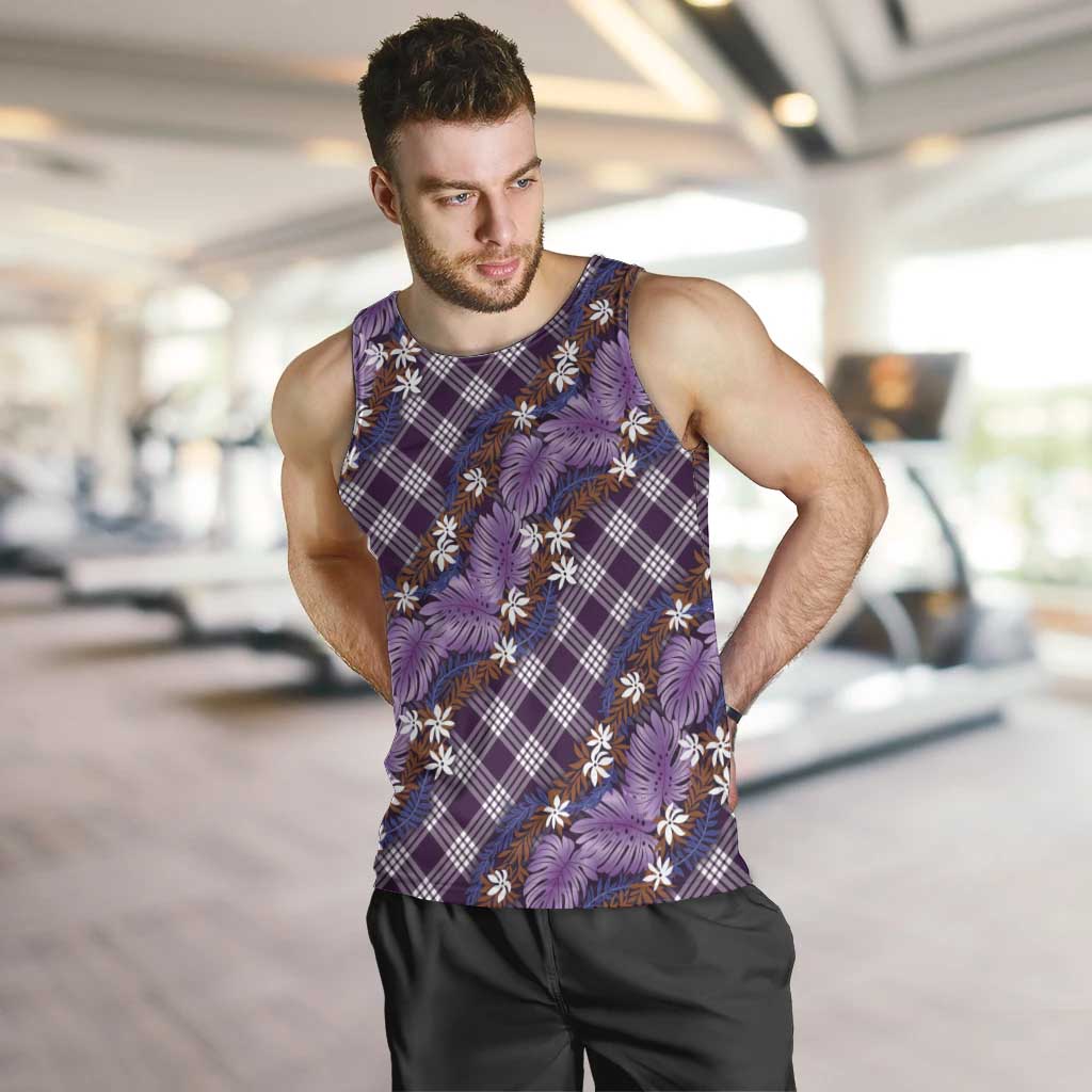 Polynesian Monstera Tiare Floral Men Tank Top Lavender Tropical Plaid LT01 Purple - Polynesian Pride