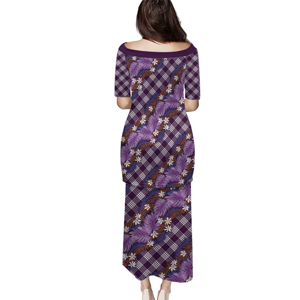 Polynesian Monstera Tiare Floral Puletasi Lavender Tropical Plaid - Polynesian Pride