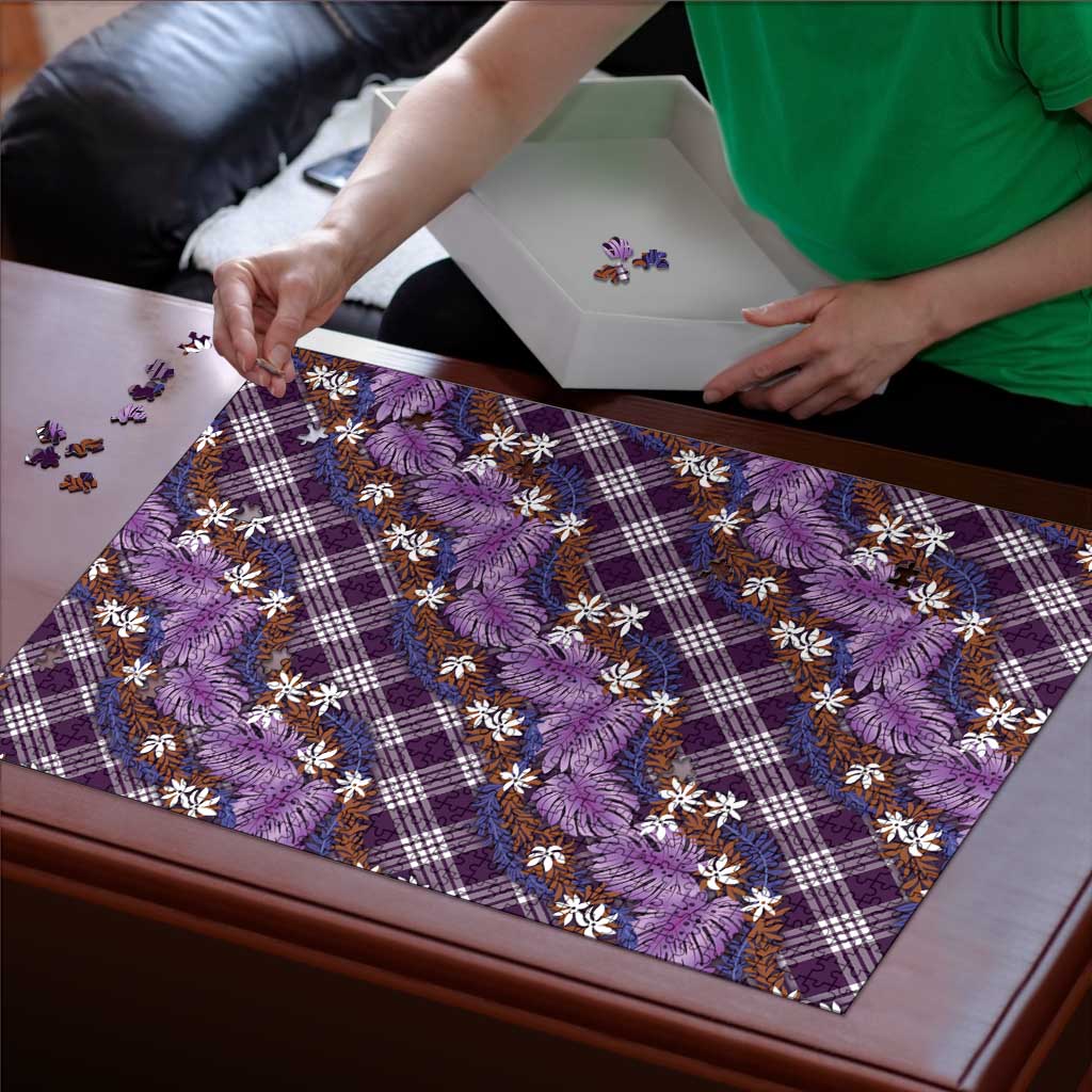 Polynesian Monstera Tiare Floral Puzzle Lavender Tropical Plaid - Polynesian Pride