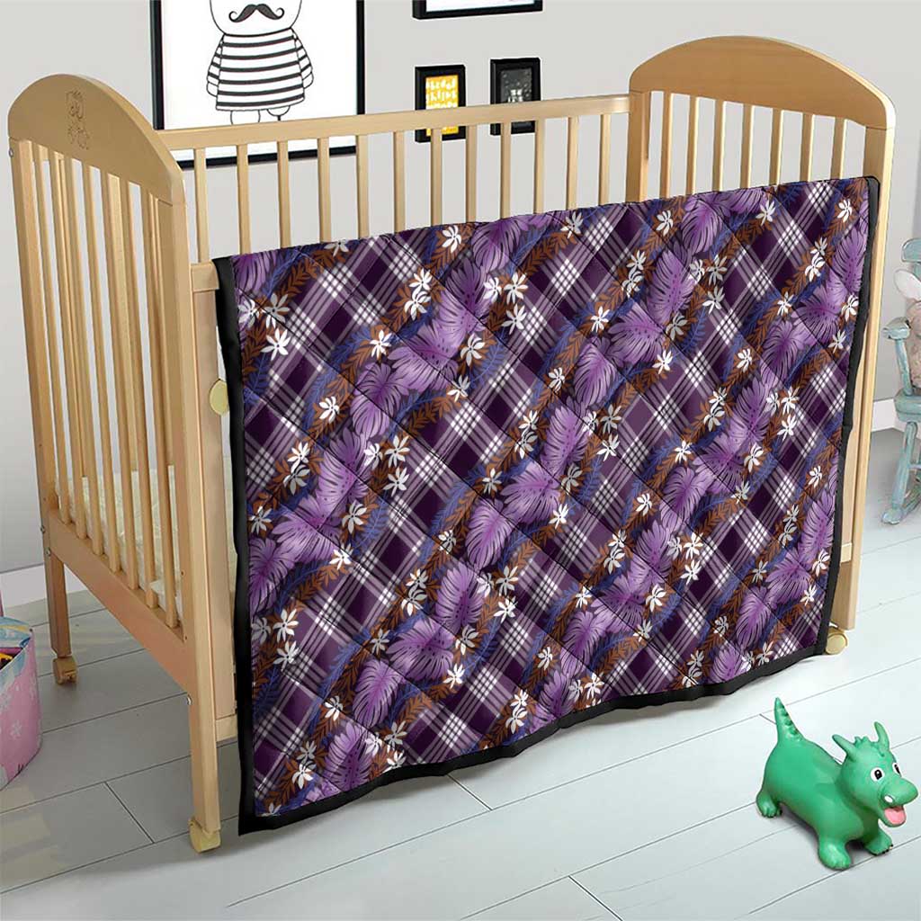 Polynesian Monstera Tiare Floral Quilt Lavender Tropical Plaid - Polynesian Pride