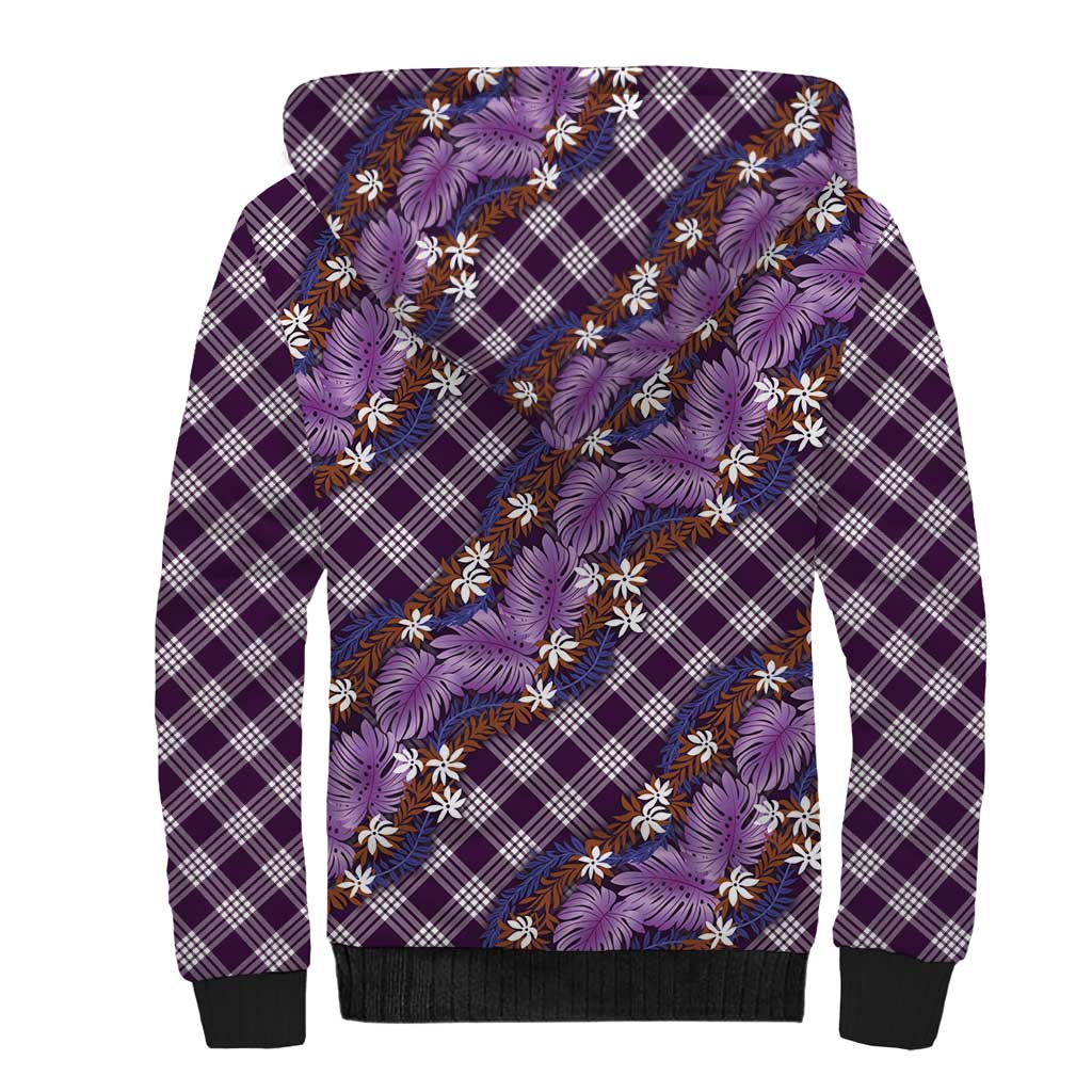 Polynesian Monstera Tiare Floral Sherpa Hoodie Lavender Tropical Plaid LT01 - Polynesian Pride