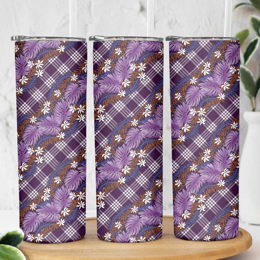 Polynesian Monstera Tiare Floral Skinny Tumbler Lavender Tropical Plaid LT01 - Polynesian Pride