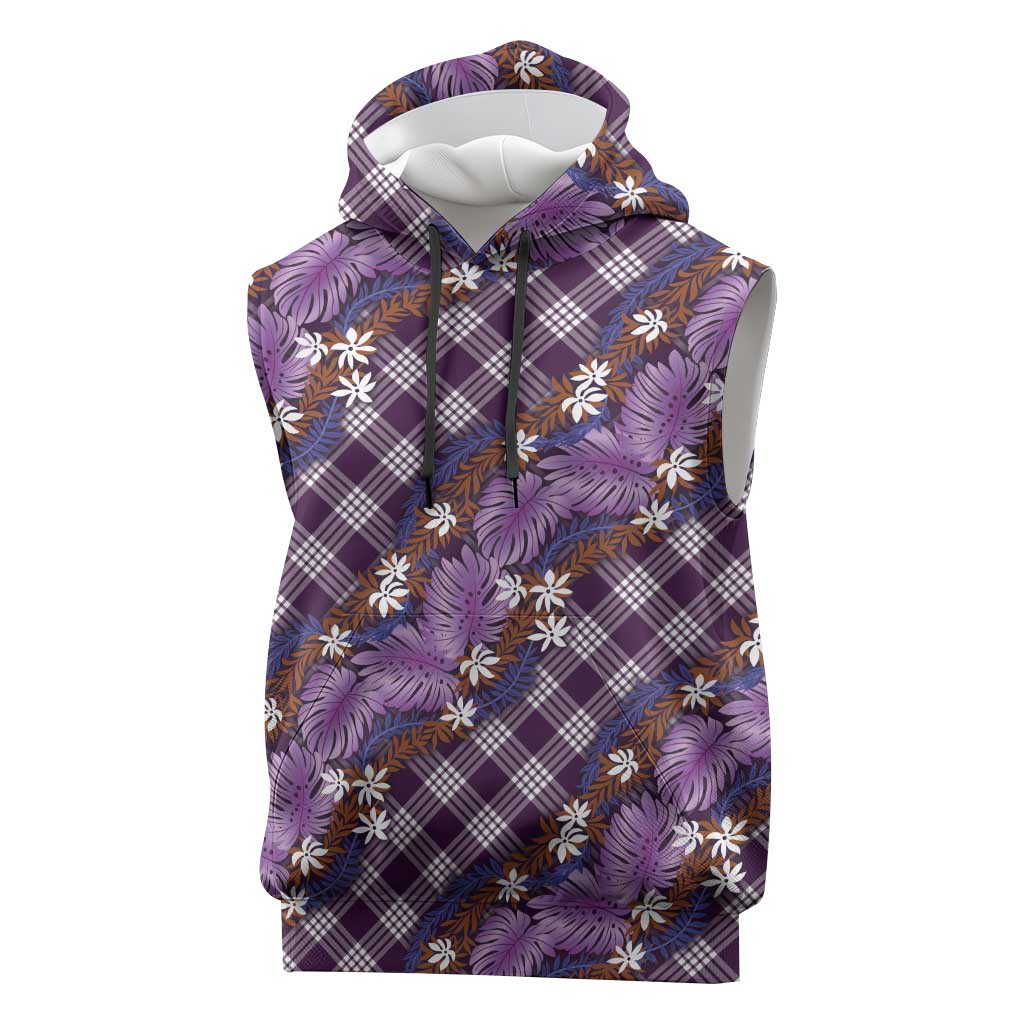 Polynesian Monstera Tiare Floral Sleeveless Hoodie Lavender Tropical Plaid LT01 Purple - Polynesian Pride