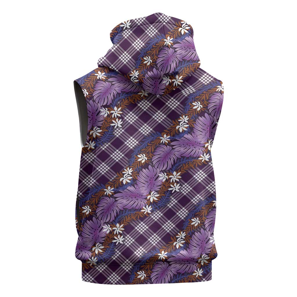 Polynesian Monstera Tiare Floral Sleeveless Hoodie Lavender Tropical Plaid LT01 - Polynesian Pride