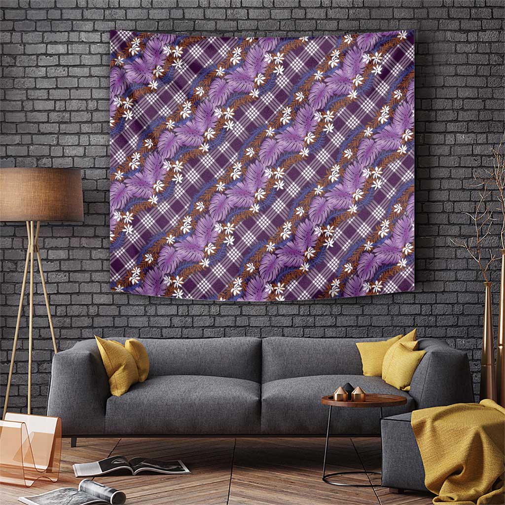 Polynesian Monstera Tiare Floral Tapestry Lavender Tropical Plaid LT01 Purple - Polynesian Pride