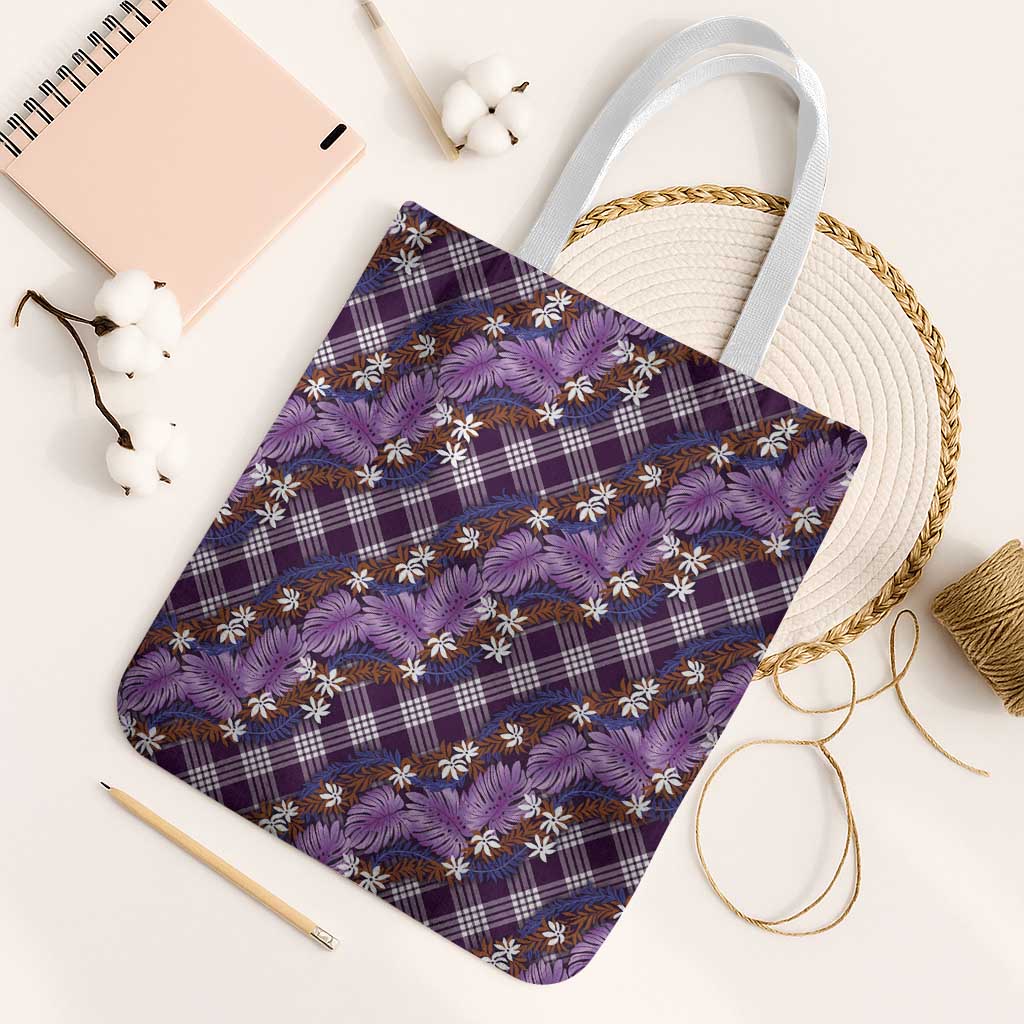 Polynesian Monstera Tiare Floral Tote Bag Lavender Tropical Plaid - Polynesian Pride