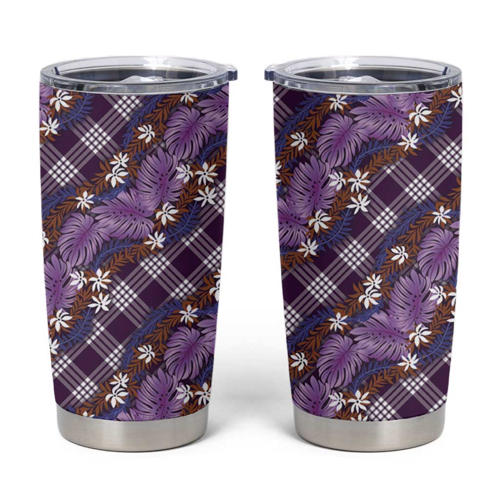 Polynesian Monstera Tiare Floral Tumbler Cup Lavender Tropical Plaid LT01 Purple - Polynesian Pride