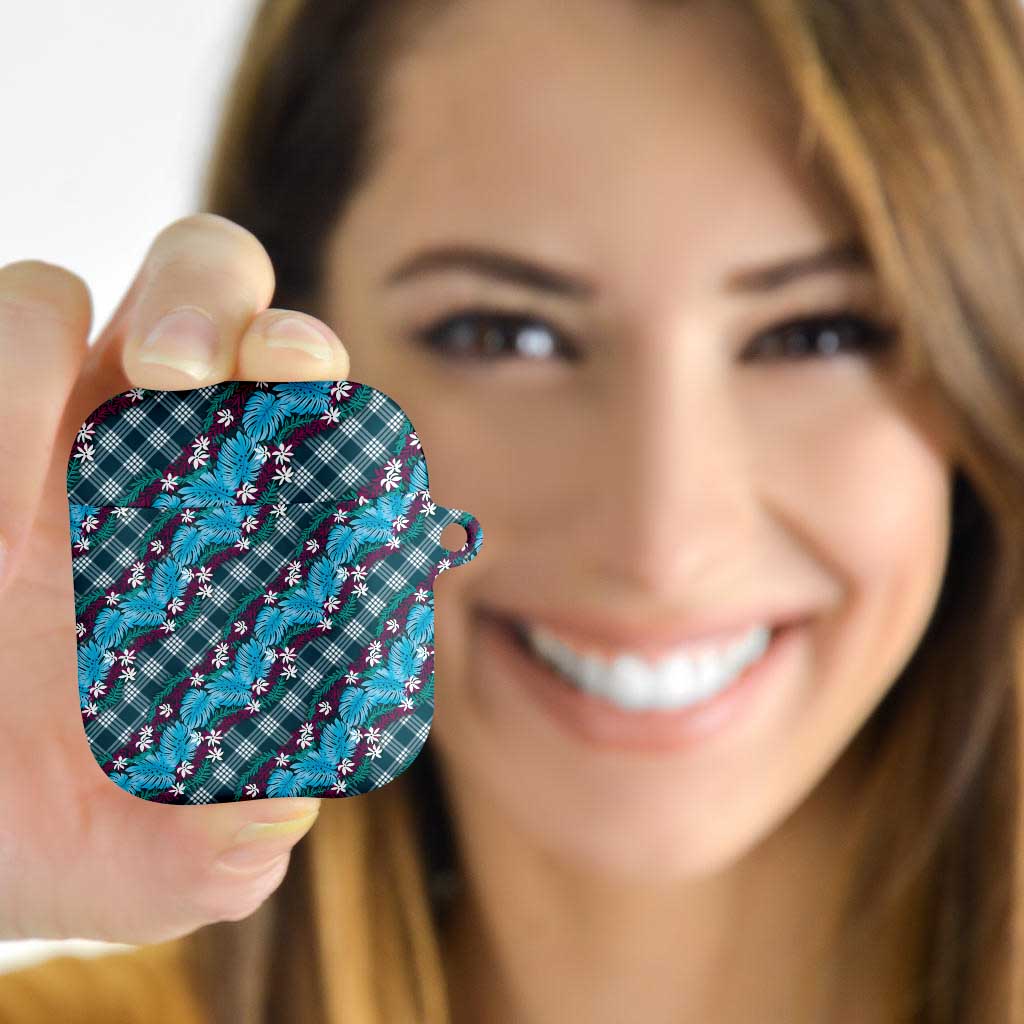 Polynesian Monstera Tiare Floral AirPods Case Dark Teal Tropical Plaid LT01 - Polynesian Pride