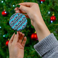 Polynesian Monstera Tiare Floral Ceramic Ornament Dark Teal Tropical Plaid - Polynesian Pride