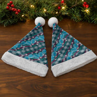 Polynesian Monstera Tiare Floral Christmas Santa Hat Dark Teal Tropical Plaid - Polynesian Pride