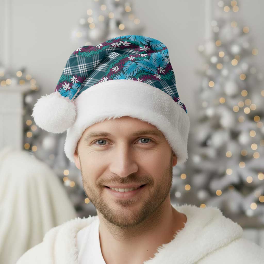 Polynesian Monstera Tiare Floral Christmas Santa Hat Dark Teal Tropical Plaid - Polynesian Pride