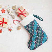 Polynesian Monstera Tiare Floral Christmas Stocking Dark Teal Tropical Plaid - Polynesian Pride