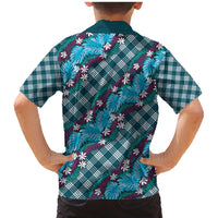 Polynesian Monstera Tiare Floral Family Matching Mermaid Dress and Hawaiian Shirt Dark Teal Tropical Plaid LT01 - Polynesian Pride