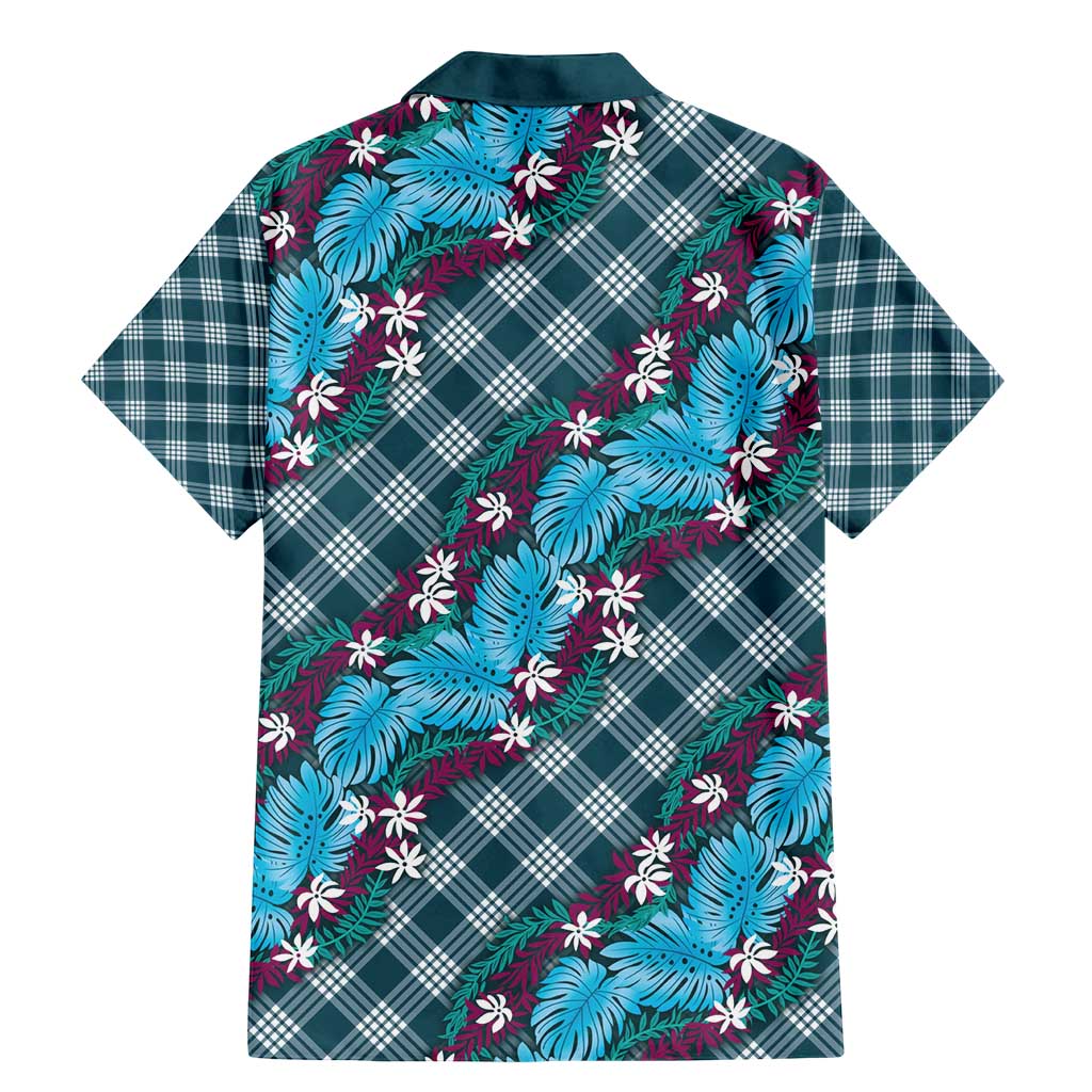 Polynesian Monstera Tiare Floral Family Matching Mermaid Dress and Hawaiian Shirt Dark Teal Tropical Plaid LT01 - Polynesian Pride