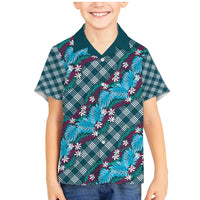 Polynesian Monstera Tiare Floral Family Matching Mermaid Dress and Hawaiian Shirt Dark Teal Tropical Plaid LT01 Son's Shirt Teal - Polynesian Pride