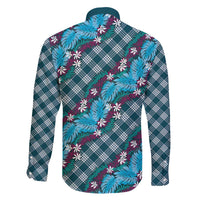 Polynesian Monstera Tiare Floral Family Matching Off The Shoulder Long Sleeve Dress and Hawaiian Shirt Dark Teal Tropical Plaid LT01 - Polynesian Pride