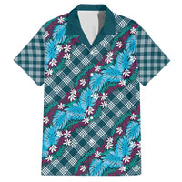 Polynesian Monstera Tiare Floral Family Matching Off Shoulder Short Dress and Hawaiian Shirt Dark Teal Tropical Plaid LT01 Dad's Shirt - Short Sleeve Teal - Polynesian Pride