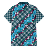 Polynesian Monstera Tiare Floral Family Matching Off Shoulder Short Dress and Hawaiian Shirt Dark Teal Tropical Plaid LT01 - Polynesian Pride