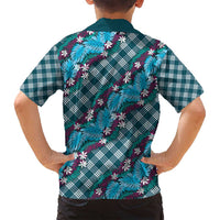 Polynesian Monstera Tiare Floral Family Matching Summer Maxi Dress and Hawaiian Shirt Dark Teal Tropical Plaid LT01 - Polynesian Pride