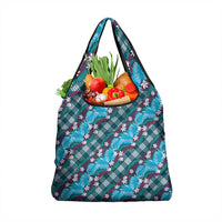 Polynesian Monstera Tiare Floral Grocery Bag Dark Teal Tropical Plaid LT01 1-pack One Size Teal - Polynesian Pride