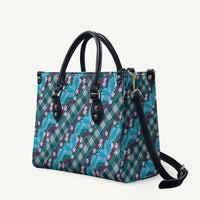 Polynesian Monstera Tiare Floral Leather Bag Dark Teal Tropical Plaid - Polynesian Pride