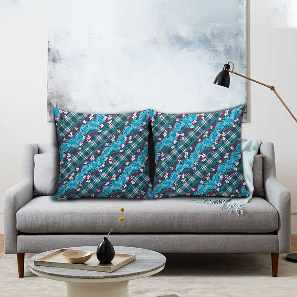 Polynesian Monstera Tiare Floral Pillow Cover Dark Teal Tropical Plaid LT01 - Polynesian Pride