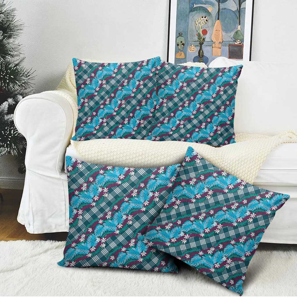 Polynesian Monstera Tiare Floral Pillow Cover Dark Teal Tropical Plaid LT01 - Polynesian Pride