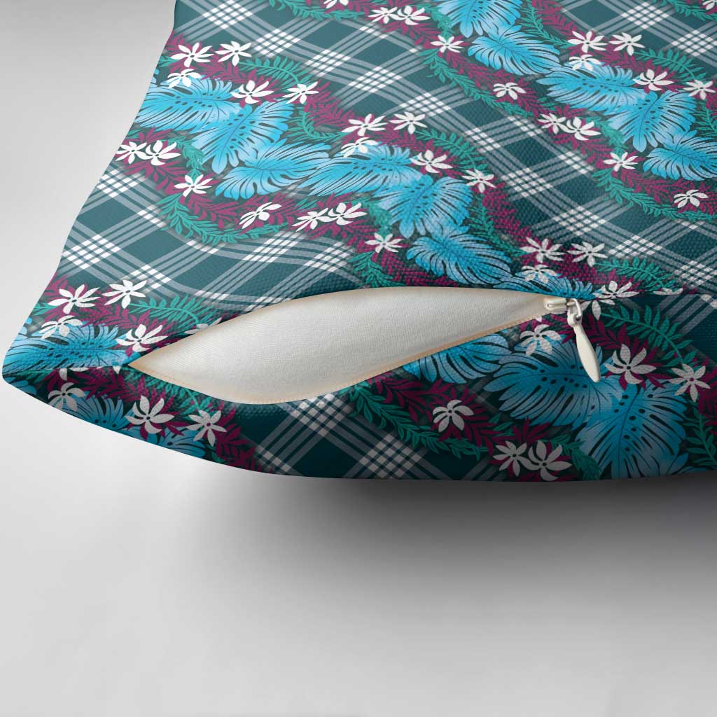 Polynesian Monstera Tiare Floral Pillow Cover Dark Teal Tropical Plaid LT01 - Polynesian Pride