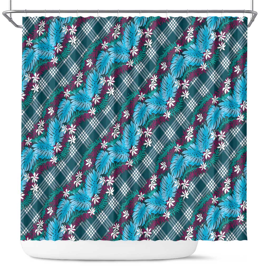 Polynesian Monstera Tiare Floral Shower Curtain Dark Teal Tropical Plaid LT01 Teal - Polynesian Pride