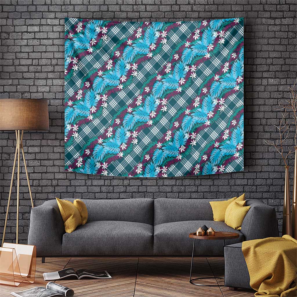 Polynesian Monstera Tiare Floral Tapestry Dark Teal Tropical Plaid LT01 Teal - Polynesian Pride